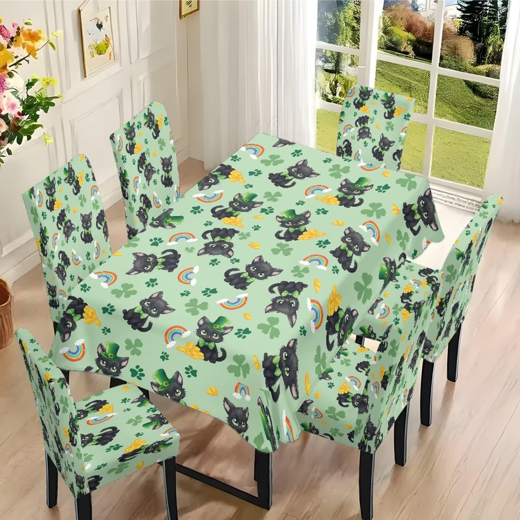 ZDCUSTOM St Patricks Day Table Cloth and Chair Cover Set of 4 Green Tablecloths Rectangular Festive Chair Covers for Dining Chairs St. Patrick’s Day Decoration