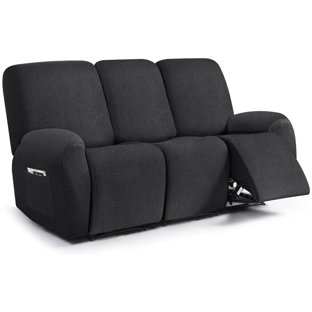 ANARACHON Leather Look Loveseat Recliner Cover, 6-Pieces Stretch Dual Recliner Sofa Covers, Soft Reclining Couch Slipcover, Washable Furniture Protector for Pets (2 Seater,256 Black)