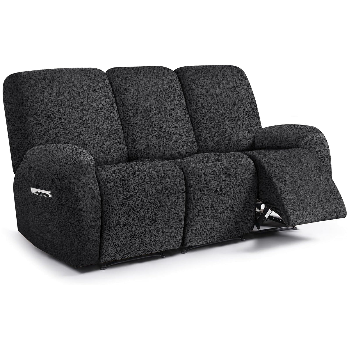ANARACHON Leather Look Loveseat Recliner Cover, 6-Pieces Stretch Dual Recliner Sofa Covers, Soft Reclining Couch Slipcover, Washable Furniture Protector for Pets (2 Seater,256 Black)