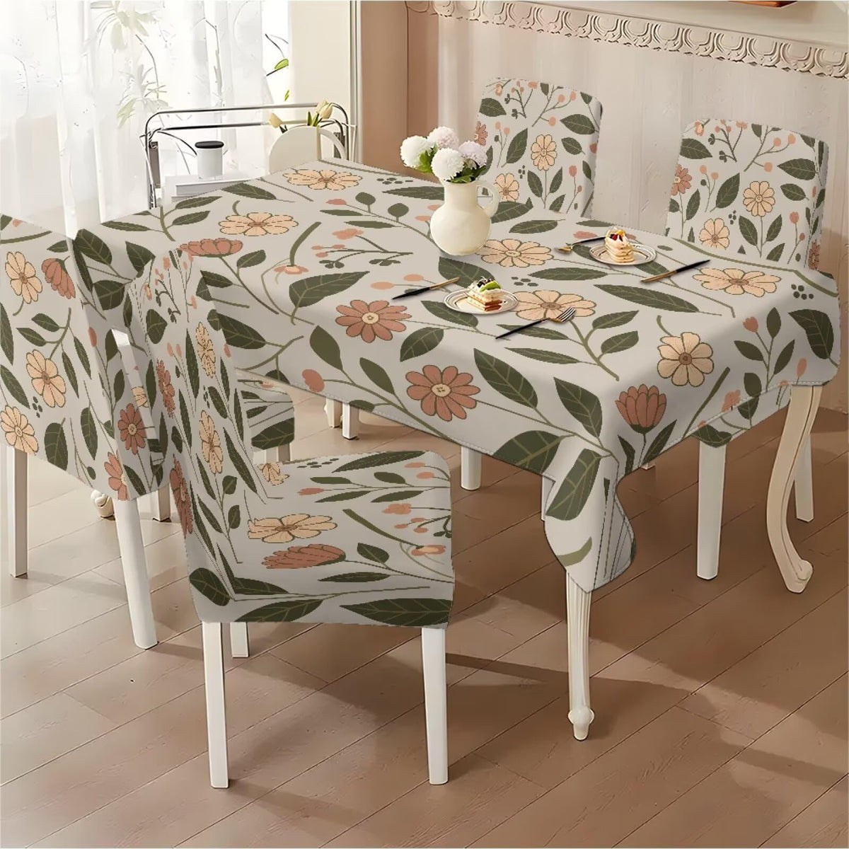 ZDCUSTOM Valentines Table Cloth and Chair Cover Set of 4 Romantic Tablecloths Rectangular Pink Chair Covers for Dining Chairs Stain Resistant Decoration