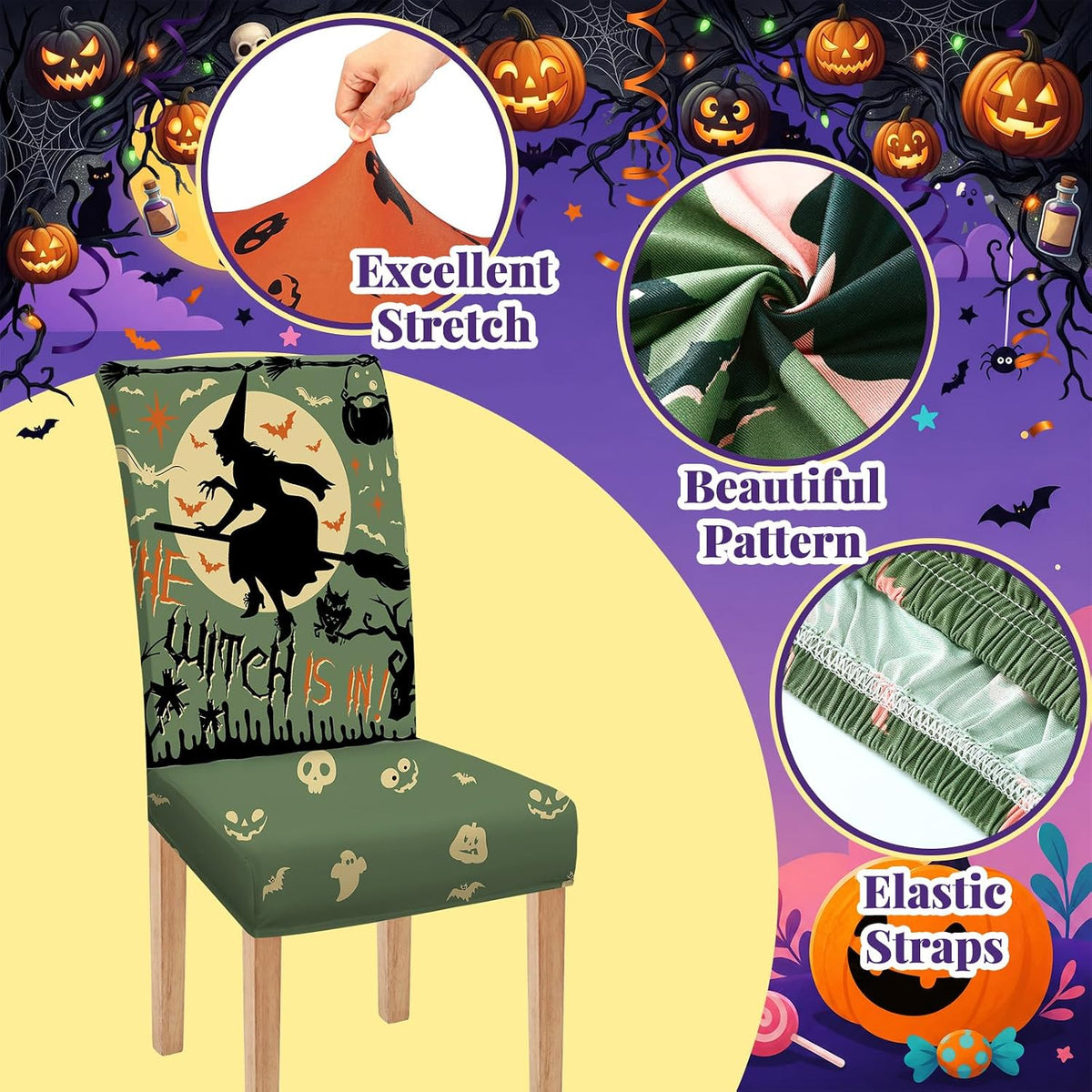 Moukeren 6 Pcs Halloween Chair Covers Scary Dining Chair Slipcovers