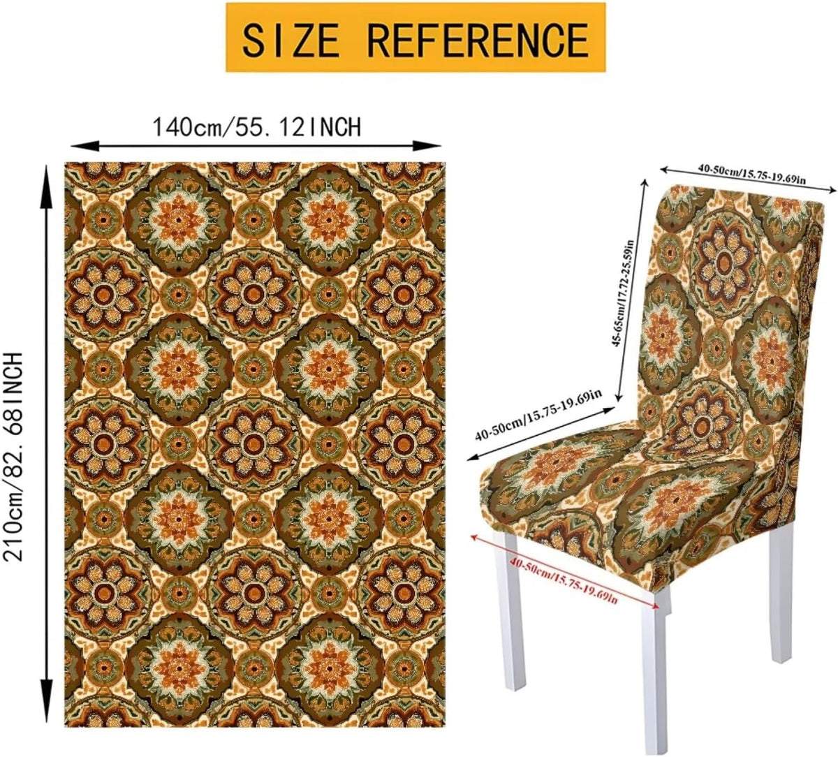 Table Cloth and Dining Chair Covers Set of 5, Kitchen Chair Slipcovers Rectangle Table Cover, Removable Anti-dust Tablecloths Stain Resistant Soft Hotel Decor, Retro Geometry Flower