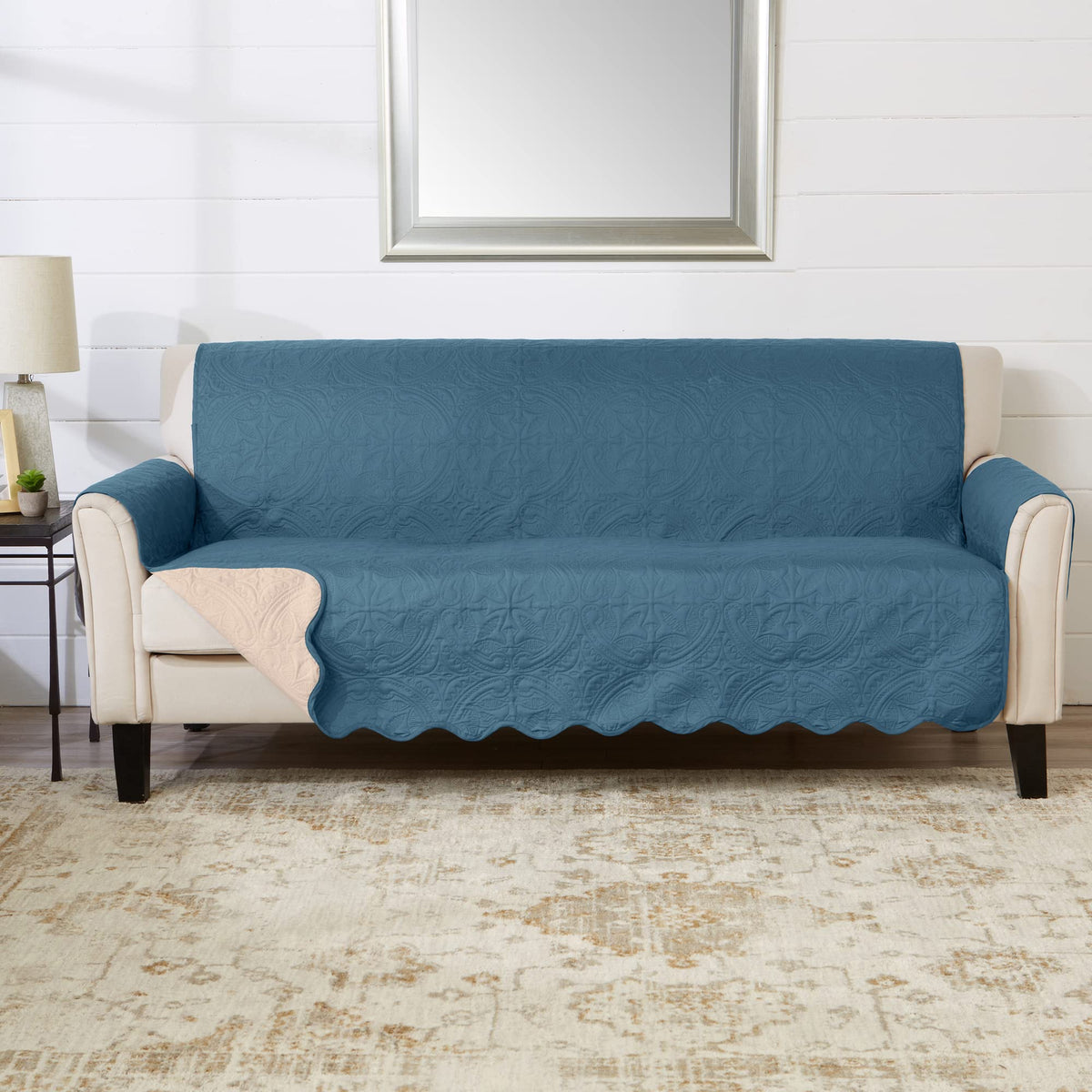 Great Bay Home Reversible Patchwork Sofa Cover - Washable Slipcover Furniture Protector with Elastic Straps - Perfect for Kids & Pets - Box-Stitched Detail (Taupe)