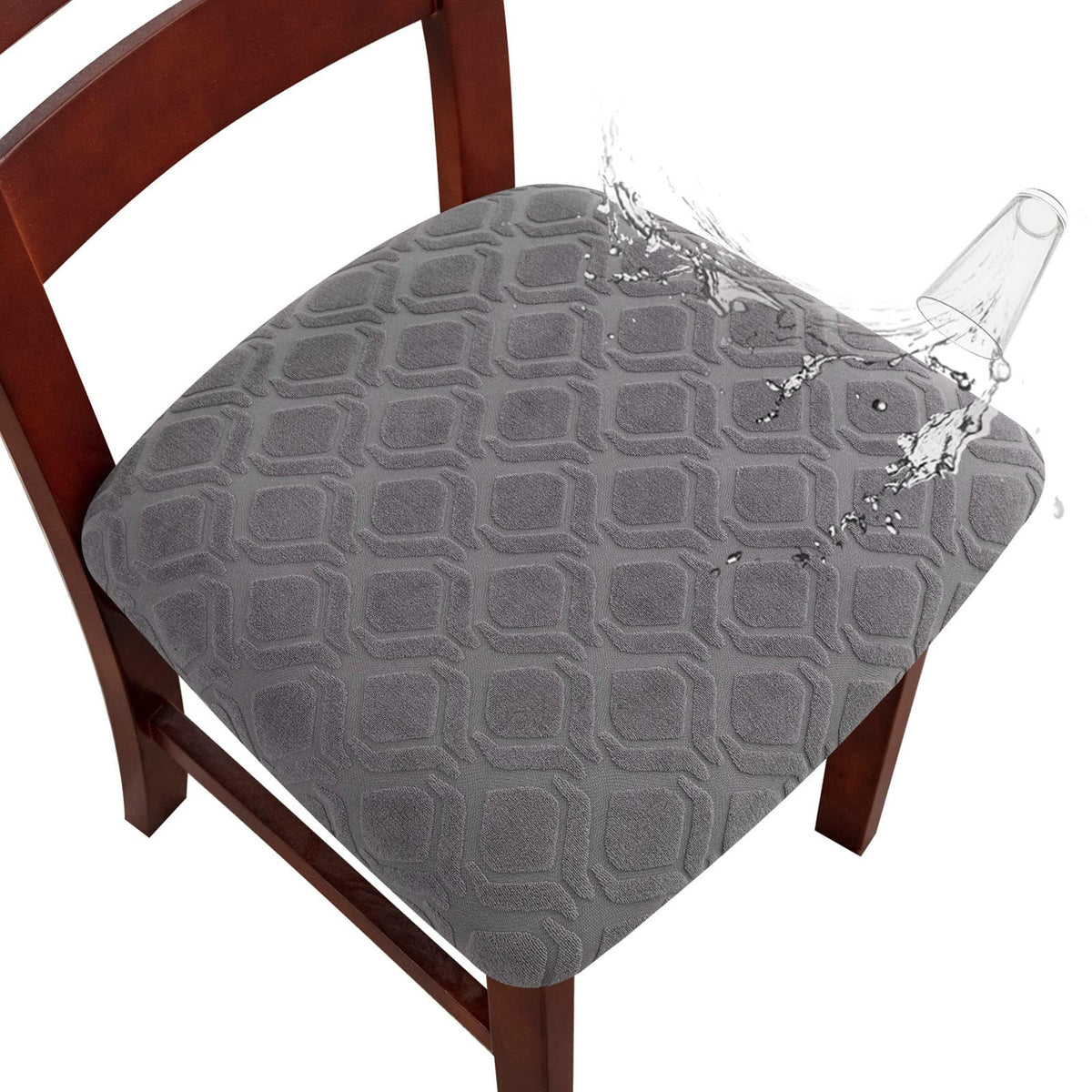 Genina Waterproof Seat Covers for Dining Room Chairs, Stretch Chair Seat Covers Removable Washable Dinning Room Kitchen Chair Cushion Slipcovers (Leaves-Taupe, 4 PCS)