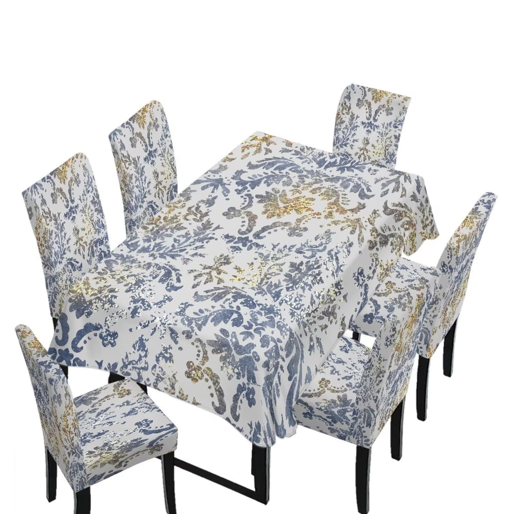 Thanksgiving Themed Dining Room Chair Cover and Tablecloths 5 Packs, Fall Leaf Print Kitchen Chair Seat Slipcovers Anti-Wrinkle Table Protector for Thanksgiving Day Party