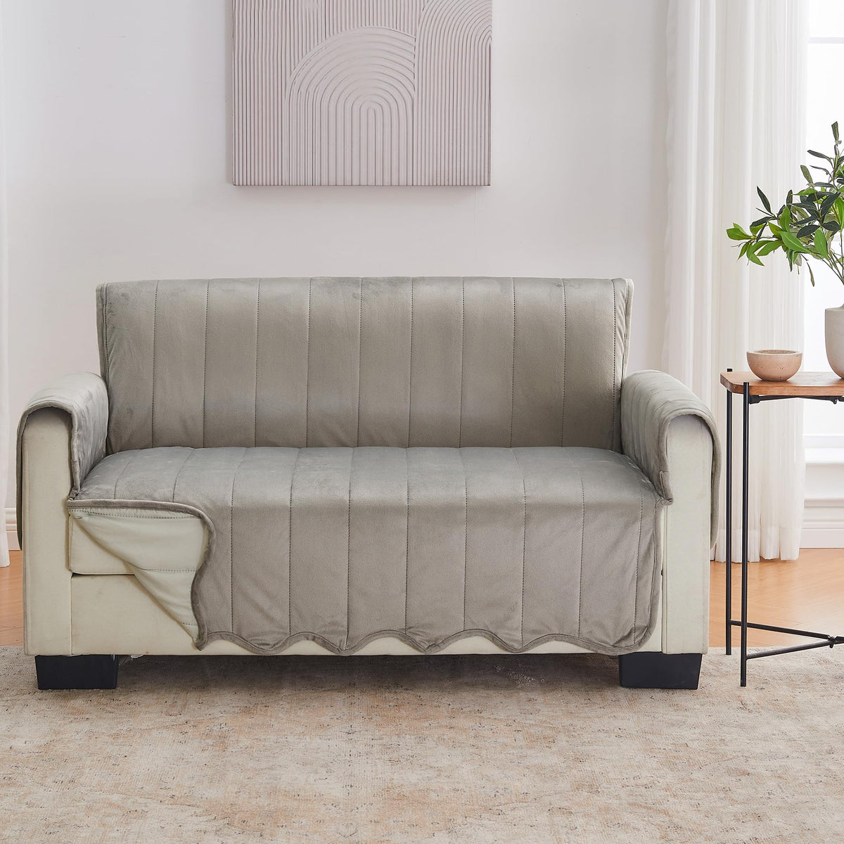 Great Bay Home Reversible Patchwork Sofa Cover - Washable Slipcover Furniture Protector with Elastic Straps - Perfect for Kids & Pets - Box-Stitched Detail (Taupe)
