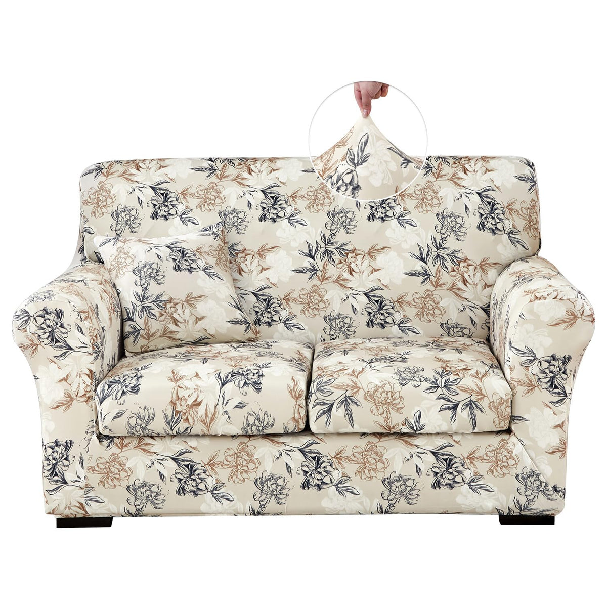 Stretch Printed Sofa Cover Couch Covers, 4-PieceLoveseat Slipcovers with 2 Separate Cushion Cover & 1 Pillow Case, Washable Soft Spandex Furniture Protector for Living Room(Loveseat, Flower)