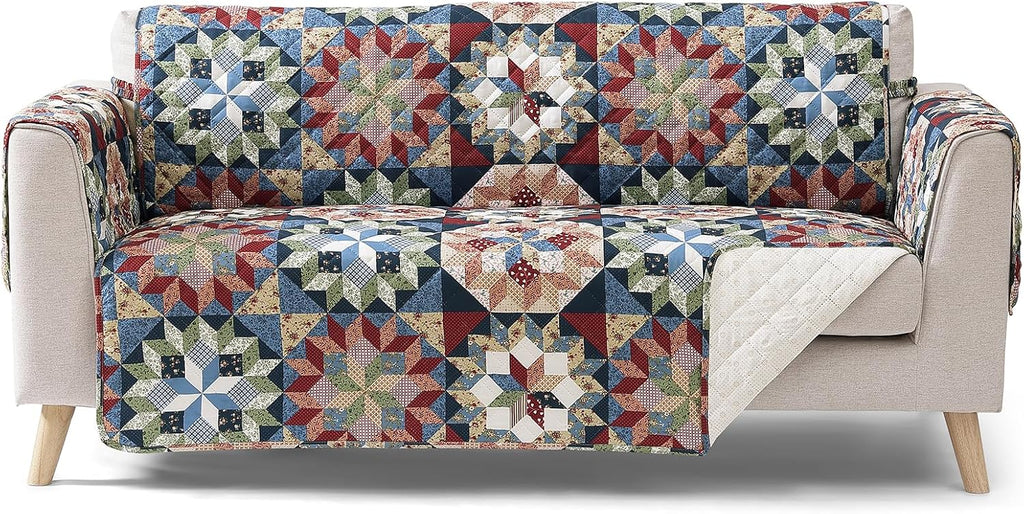 Patchwork Loveseat Covers for 2 Cushion Couch, Soft Quilted Couch Covers, Love Seat Couch Cover Pet Friendly for Sofa Couches, Washable Loveseat Slipcovers (Loveseat 48", Patchwork Red)