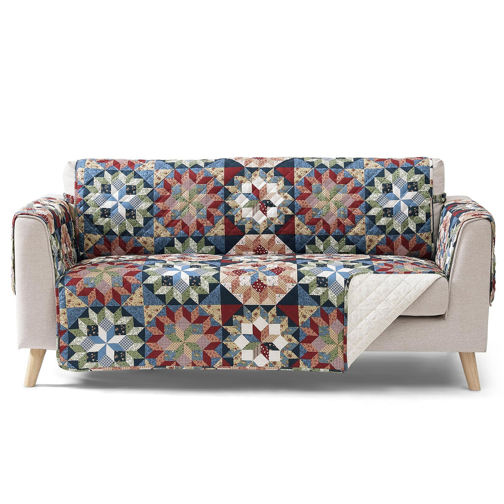 Patchwork Loveseat Covers for 2 Cushion Couch, Soft Quilted Couch Covers, Love Seat Couch Cover Pet Friendly for Sofa Couches, Washable Loveseat Slipcovers (Loveseat 48", Patchwork Red)