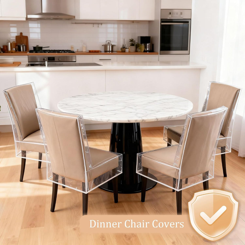 4 Pack Dining Chair Covers, Waterproof Clear Plastic Chair Covers for dining chairs, Plastic Seat Chair Protector Keep Chair Away from Water Dust Stain and Pet Claws W/21 x D/18 Fits Seatbacks 16-23"