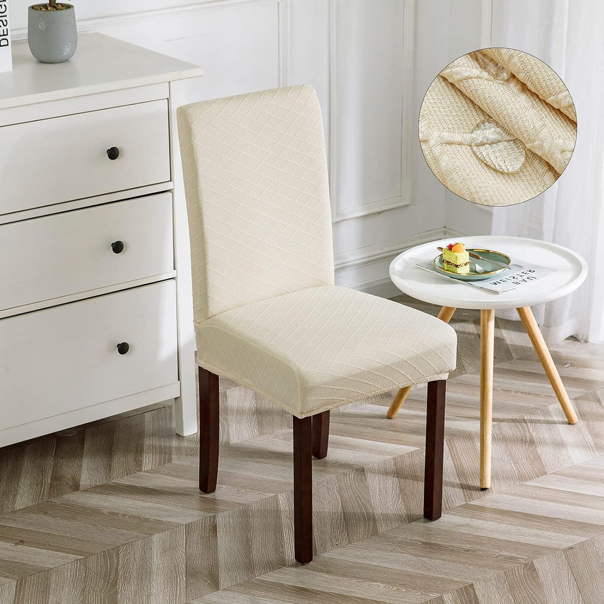 Genina Waterproof Chair Covers for Dining Room Dining Chair Covers Kitchen Parsons Chair Cover (Beige, 4 PCS)