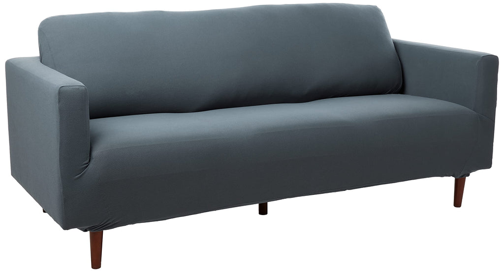 SureFit Form Fit Stretch Morgan Loveseat Slipcover - One Piece Polyester/Spandex Elastic Slipcover, Machine Washable (Loveseat Box Cushion, Ivory Color)