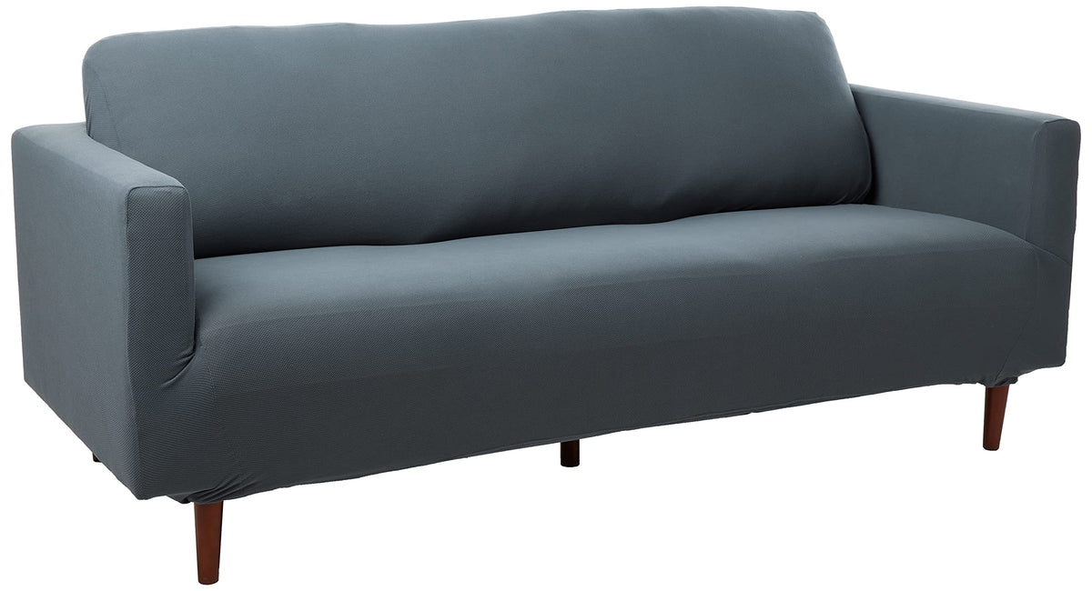 SureFit Form Fit Stretch Morgan Loveseat Slipcover - One Piece Polyester/Spandex Elastic Slipcover, Machine Washable (Loveseat Box Cushion, Ivory Color)