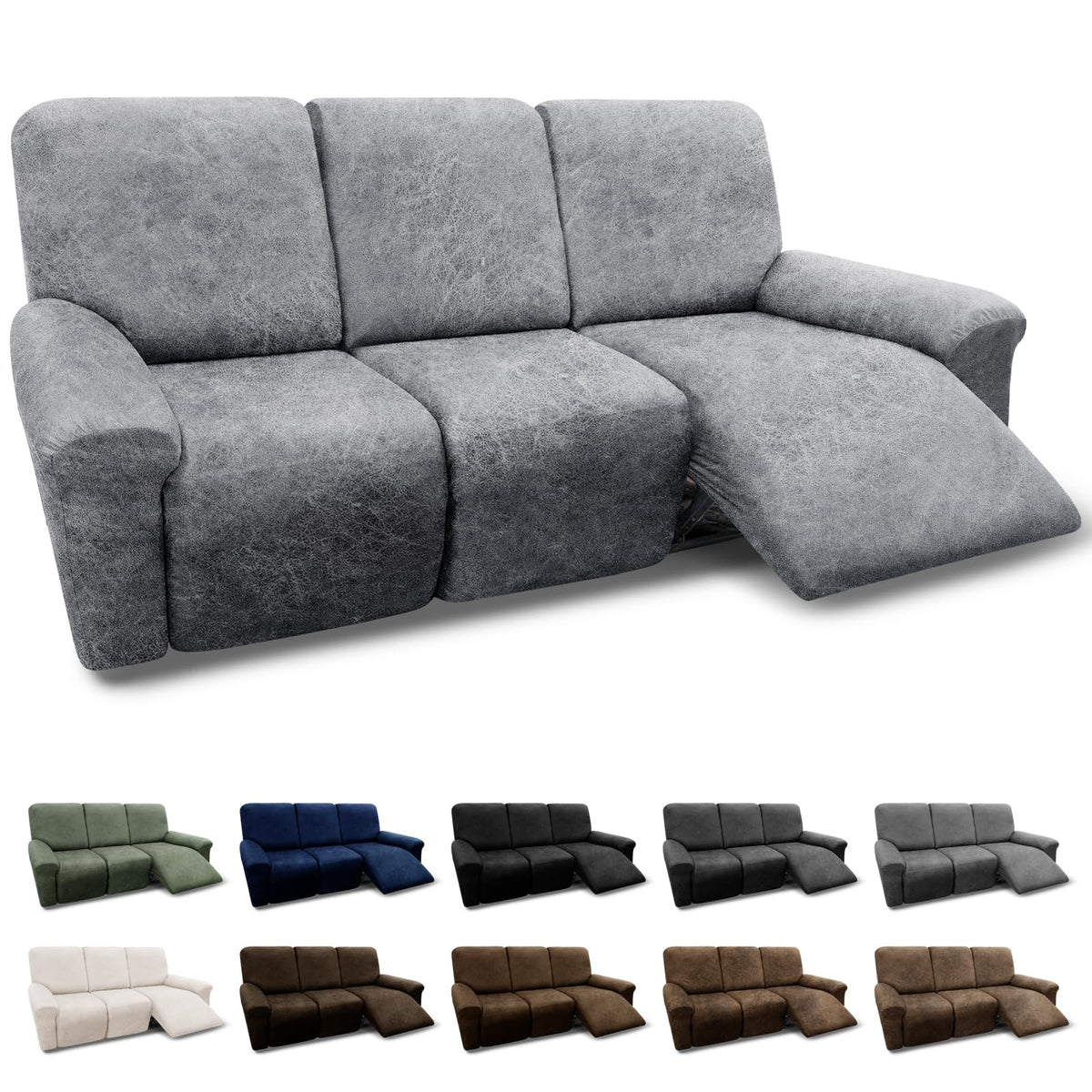 3-Pieces T Cushion Loveseat Slipcovers Leather Look Couch Cover Loveseat Covers for 2 Cushion Couch Furniture Protector Stretch Sofa Cover with 2 Individual T Cushion Seat Covers, Brown