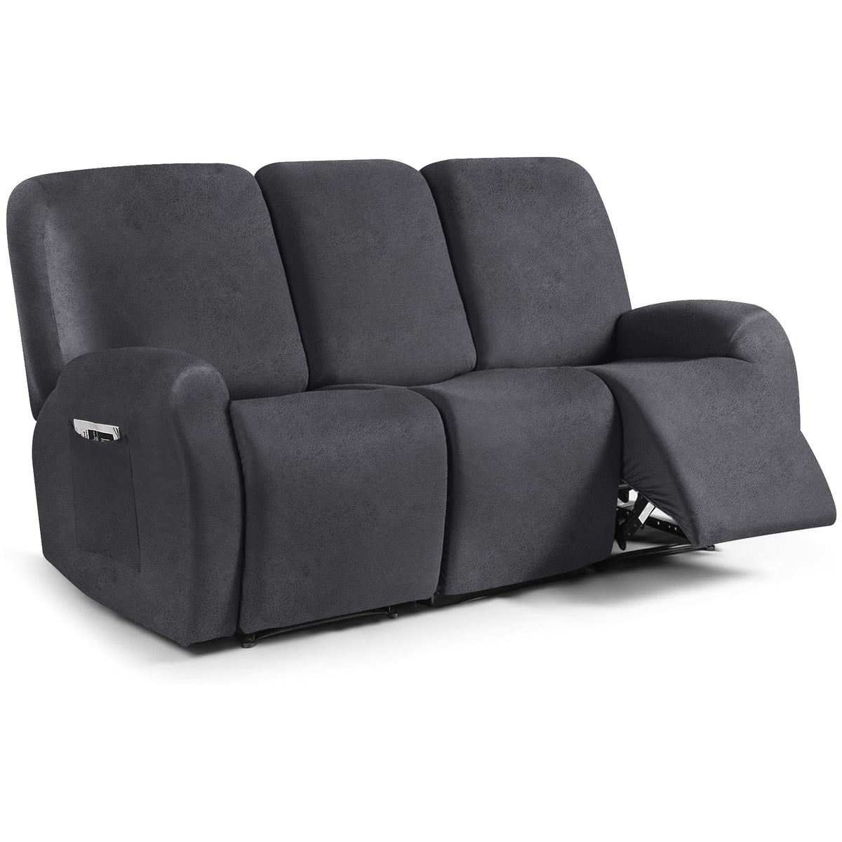 ANARACHON Leather Look Loveseat Recliner Cover, 6-Pieces Stretch Dual Recliner Sofa Covers, Soft Reclining Couch Slipcover, Washable Furniture Protector for Pets (2 Seater,256 Black)