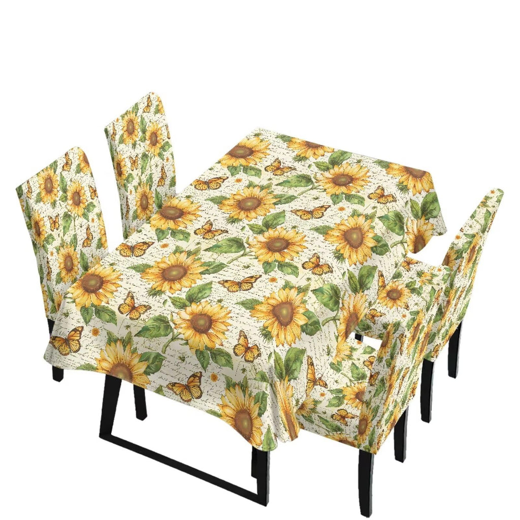 Thanksgiving Themed Dining Room Chair Cover and Tablecloths 5 Packs, Fall Leaf Print Kitchen Chair Seat Slipcovers Anti-Wrinkle Table Protector for Thanksgiving Day Party
