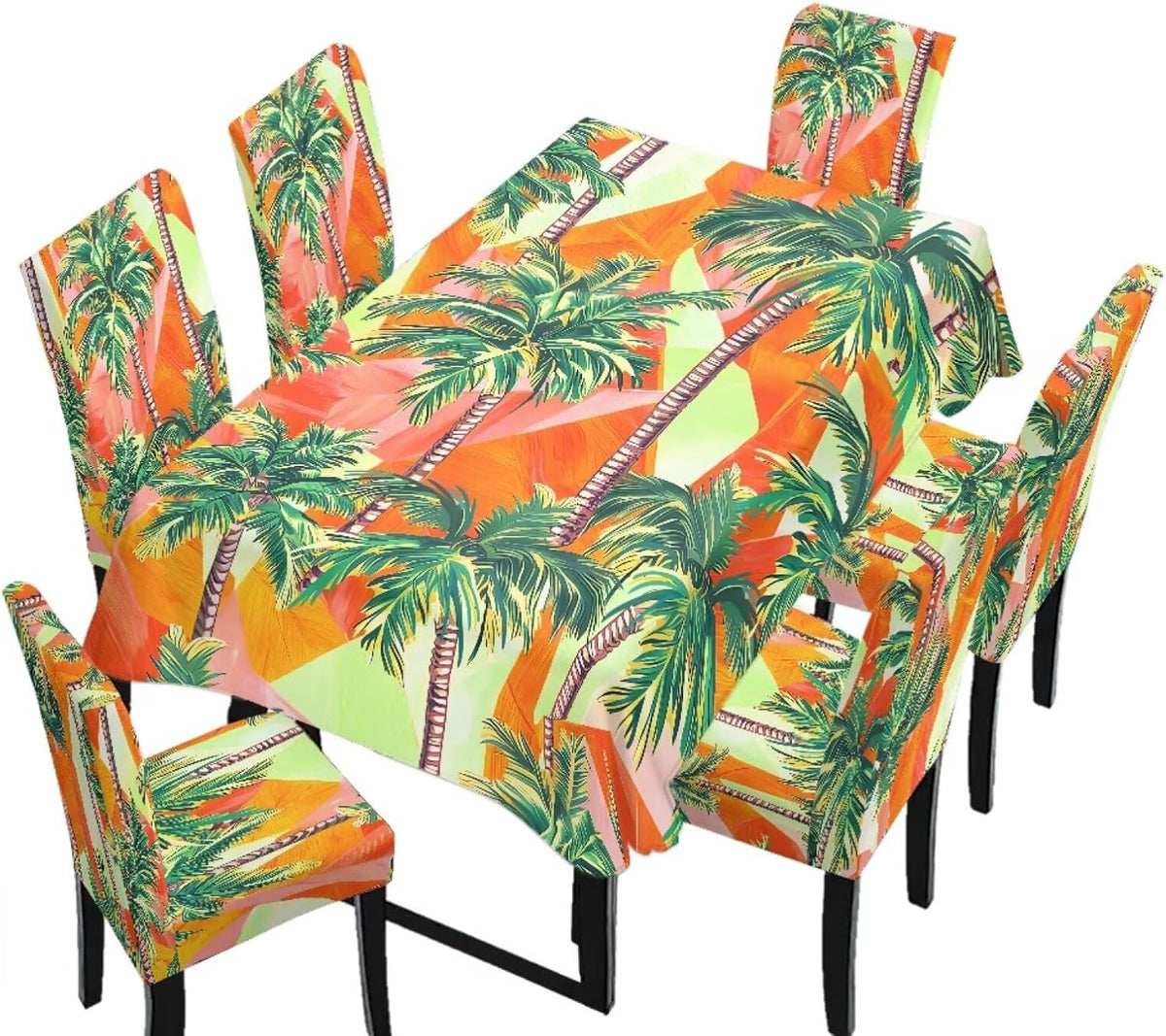 Stain Resistant Tablecloths and Dining Seat Covers Set of 5, Kitchen Chair Slipcovers Washable Table Slipcover Chair Seat Covers for Kitchen Restaurant, Chicken Cactus Print