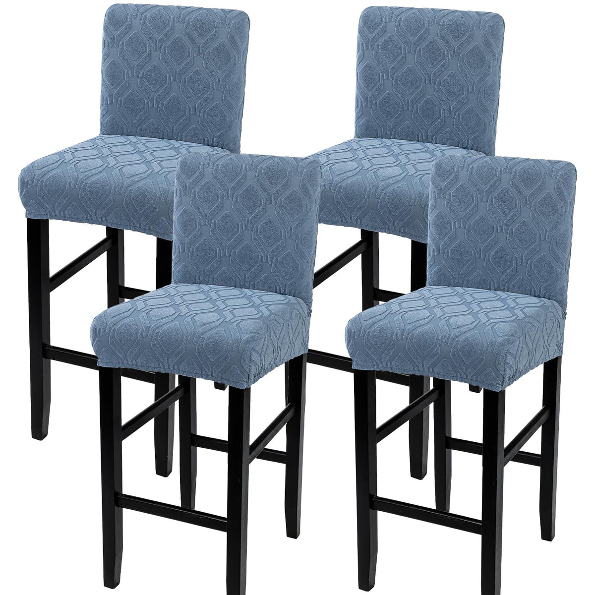 SearchI Bar Stool Covers Set of 4, Stretch Washable Barstool Seat Covers, Counter Height Chair Covers for Kitchen Dining Room Cafe (Beige Linen-Look Print)