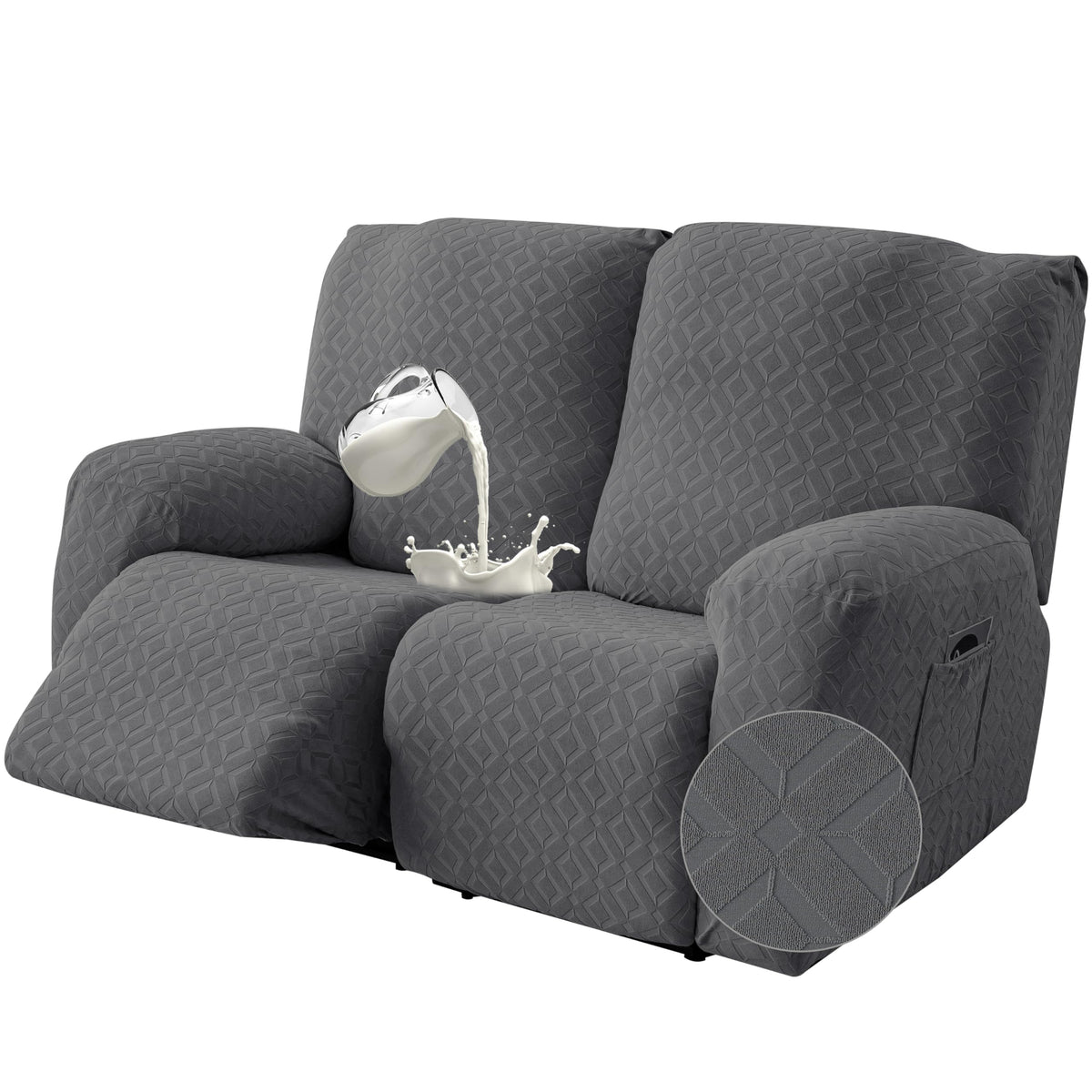 Genina Waterproof Recliner Loveseat Cover,2 Seat with Console,Dark Gray