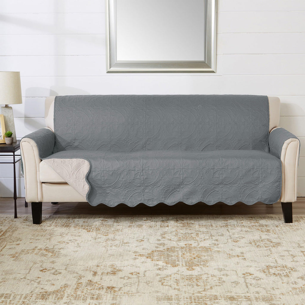 Great Bay Home Reversible Patchwork Loveseat Cover - Washable Slipcover Furniture Protector with Elastic Straps - Perfect for Kids & Pets - Box-Stitched Detail (Taupe)