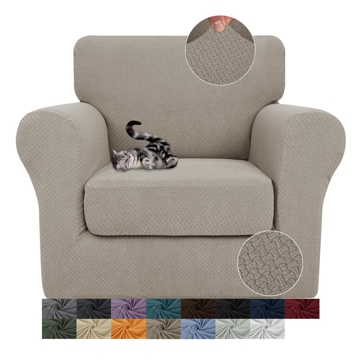 JIVINER 3 Pieces Stretch Couch Covers for 2 Cushion Couch Fitted Thick Loveseat Sofa Slipcover with 2 Seat Cushion Covers for Living Room Pet Dogs (Loveseat, Off White)