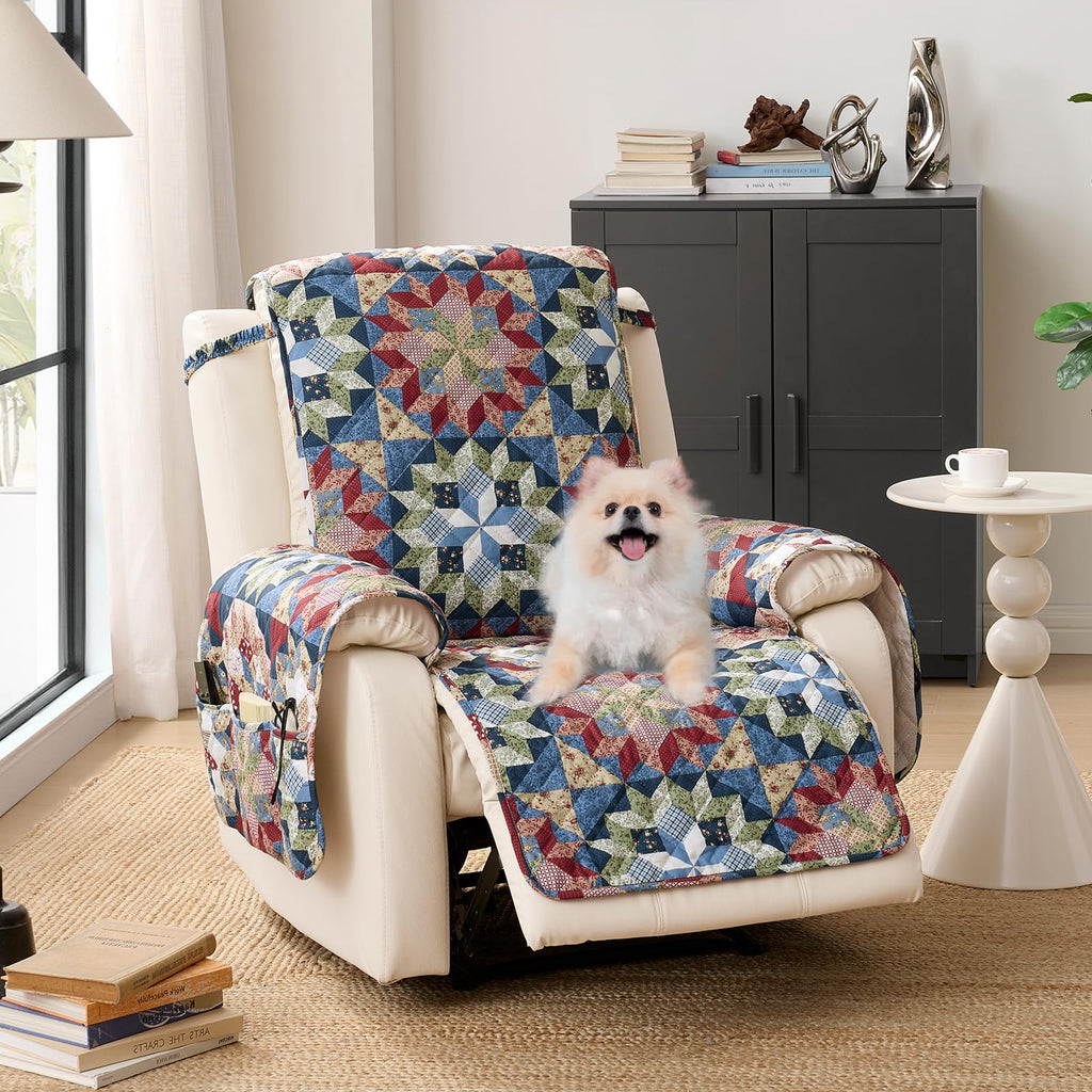 Patchwork Loveseat Covers for 2 Cushion Couch, Soft Quilted Couch Covers, Love Seat Couch Cover Pet Friendly for Sofa Couches, Washable Loveseat Slipcovers (Loveseat 48", Patchwork Red)