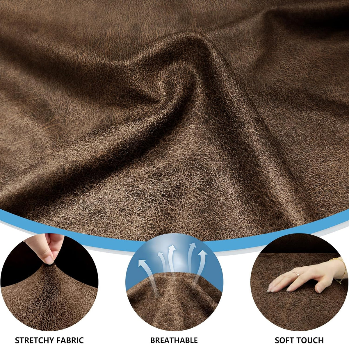 3-Pieces T Cushion Loveseat Slipcovers Leather Look Couch Cover Loveseat Covers for 2 Cushion Couch Furniture Protector Stretch Sofa Cover with 2 Individual T Cushion Seat Covers, Brown