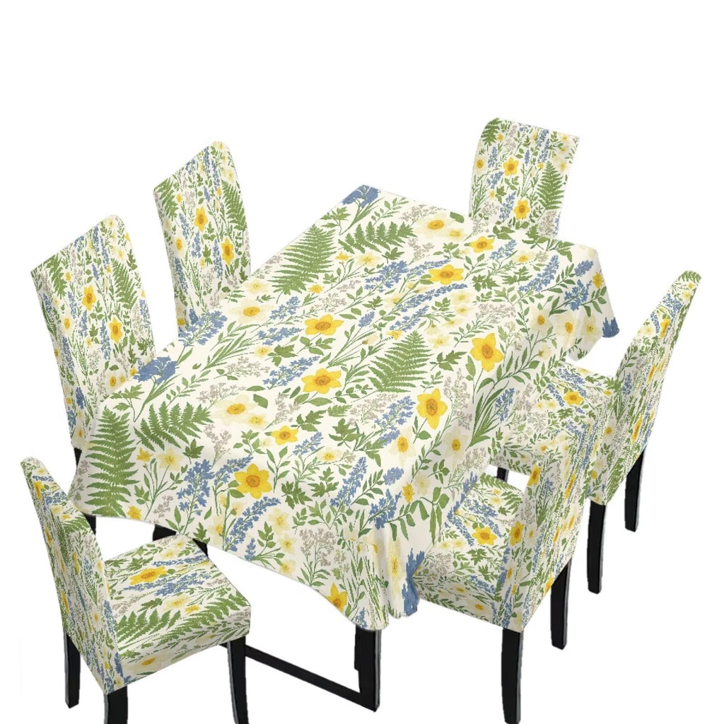 5 Pack Dining Room Chair Cover Set and Table Cloth Rectangle, Dust Proof Machine Washable Tablecloths Comfortable Chair Seat Slipcovers for Restaurant Decor, Abstract Fluid Marble