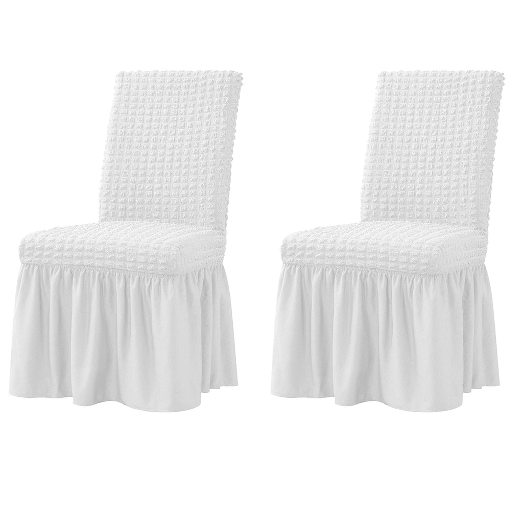 Dorm Chair Cover, Dining Chair Slipcover Stretch Washable with Skirt White