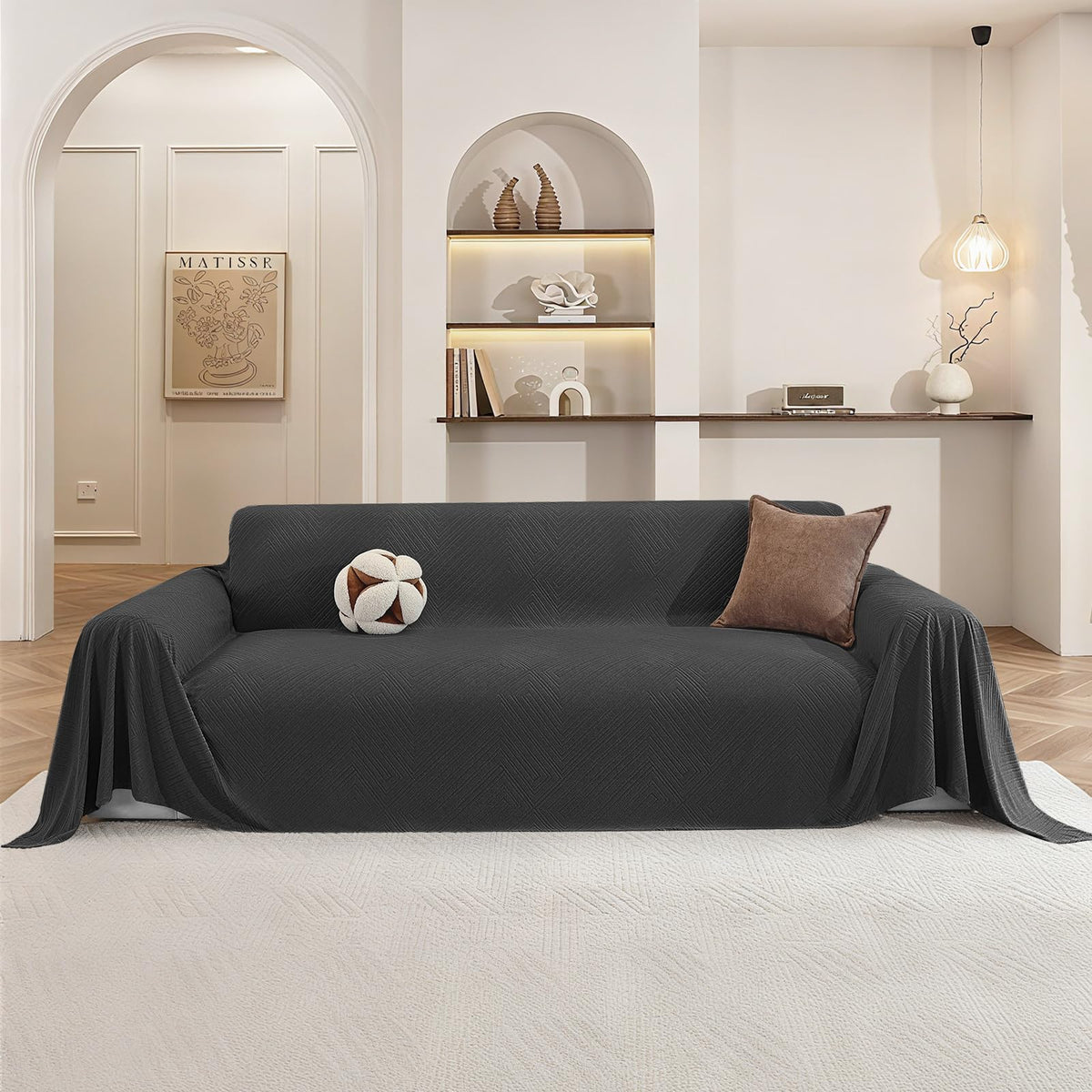 Couch Cover for Dogs, Loveseat 2 Cushion Sofa Cover, Light Grey