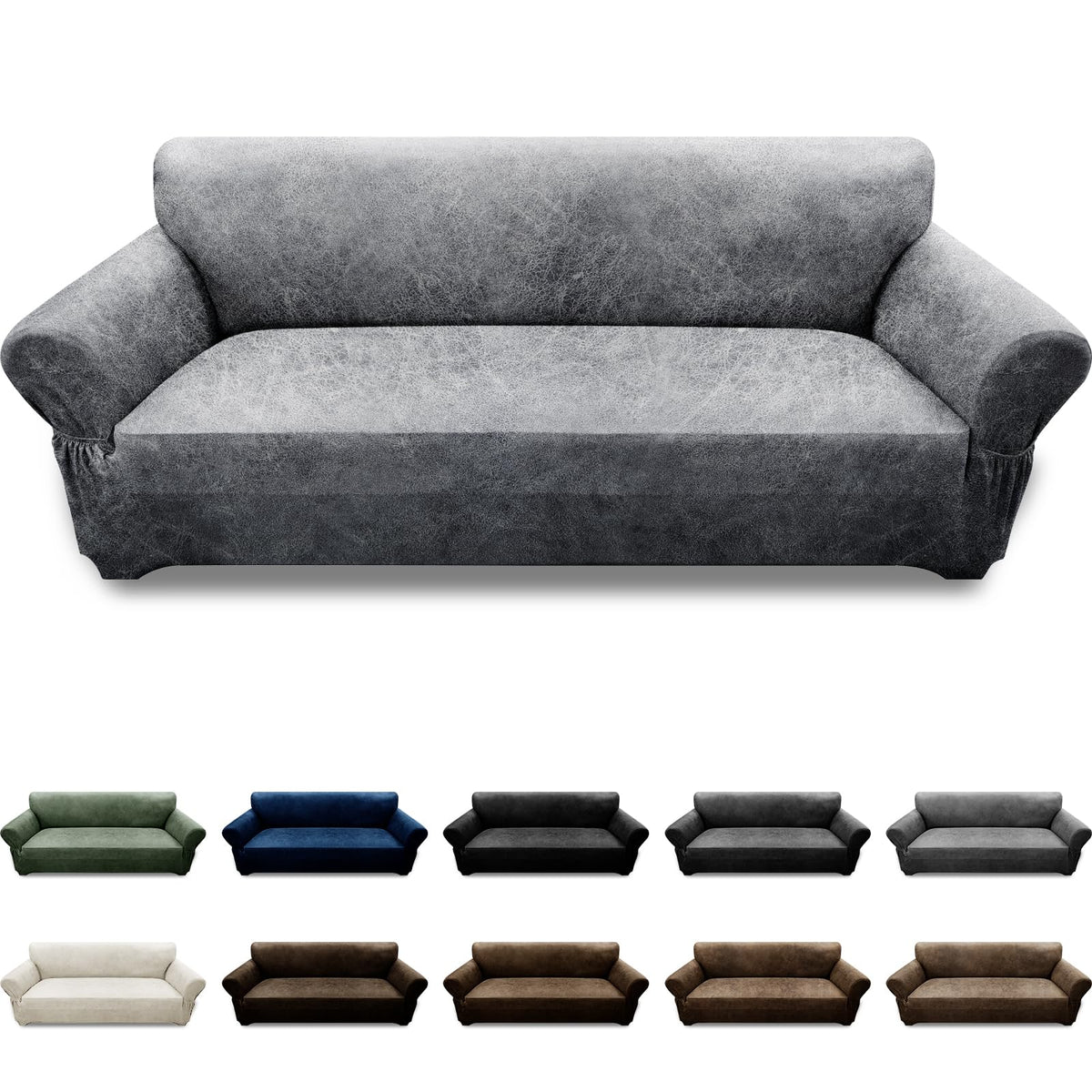 3-Pieces T Cushion Loveseat Slipcovers Leather Look Couch Cover Loveseat Covers for 2 Cushion Couch Furniture Protector Stretch Sofa Cover with 2 Individual T Cushion Seat Covers, Brown