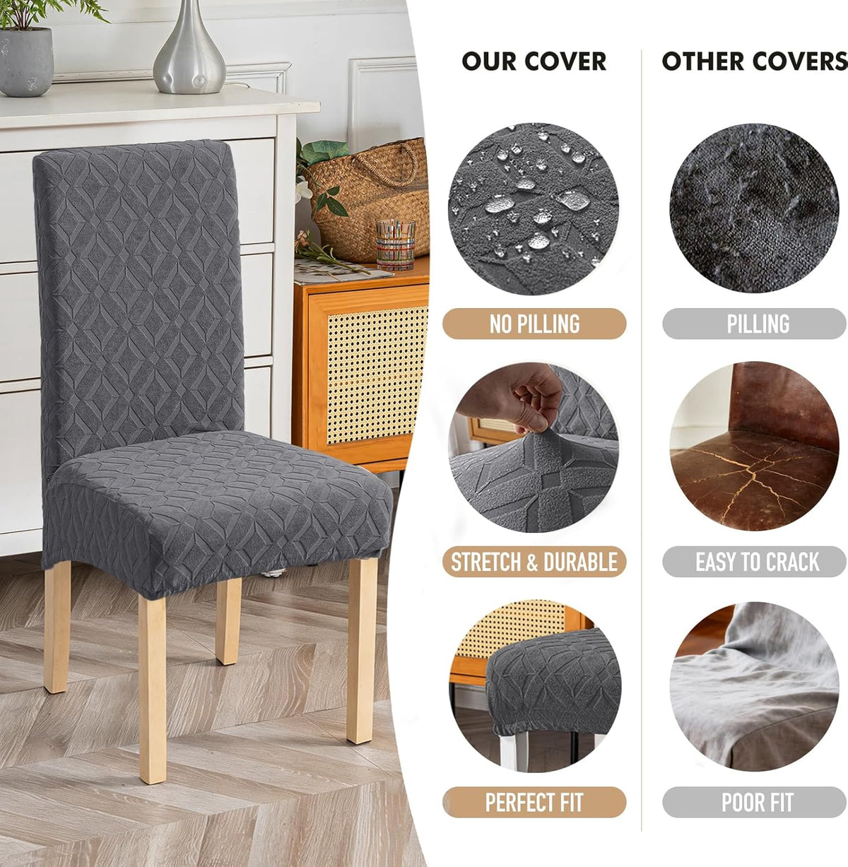 Genina Waterproof Dining Chair Covers Set of 4, Stretch Chair Slipcovers