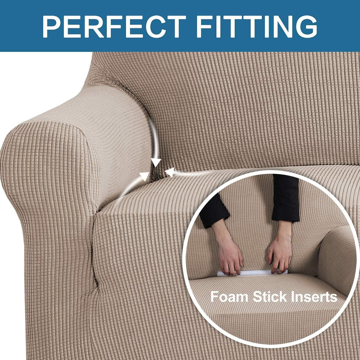 H.VERSAILTEX Stretch Loveseat Cover Bundles Sofa Slipcover, Furniture Protector, Plaid Pattern, Removable and Washable, Sand