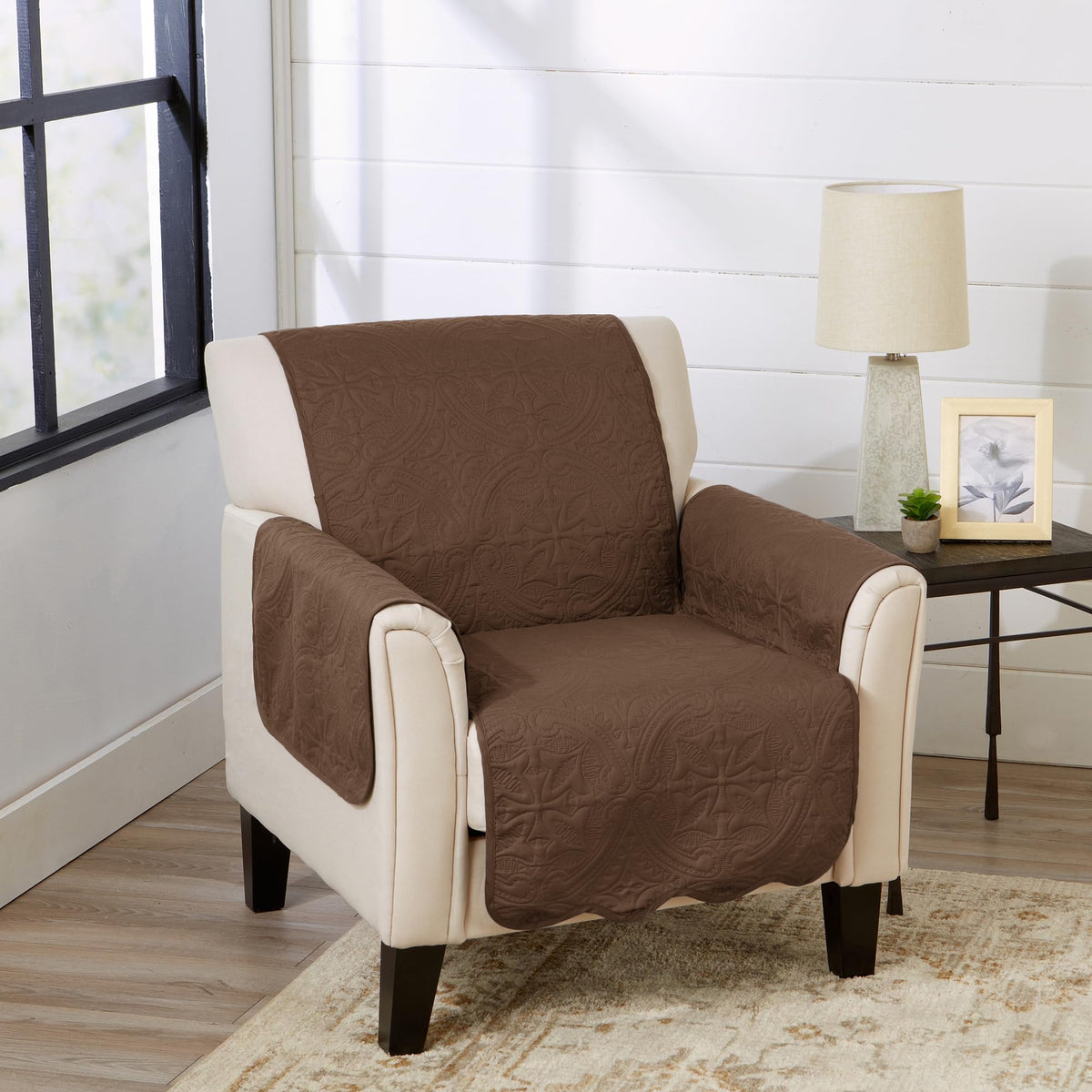 Great Bay Home Reversible Patchwork Sofa Cover - Washable Slipcover Furniture Protector with Elastic Straps - Perfect for Kids & Pets - Box-Stitched Detail (Taupe)