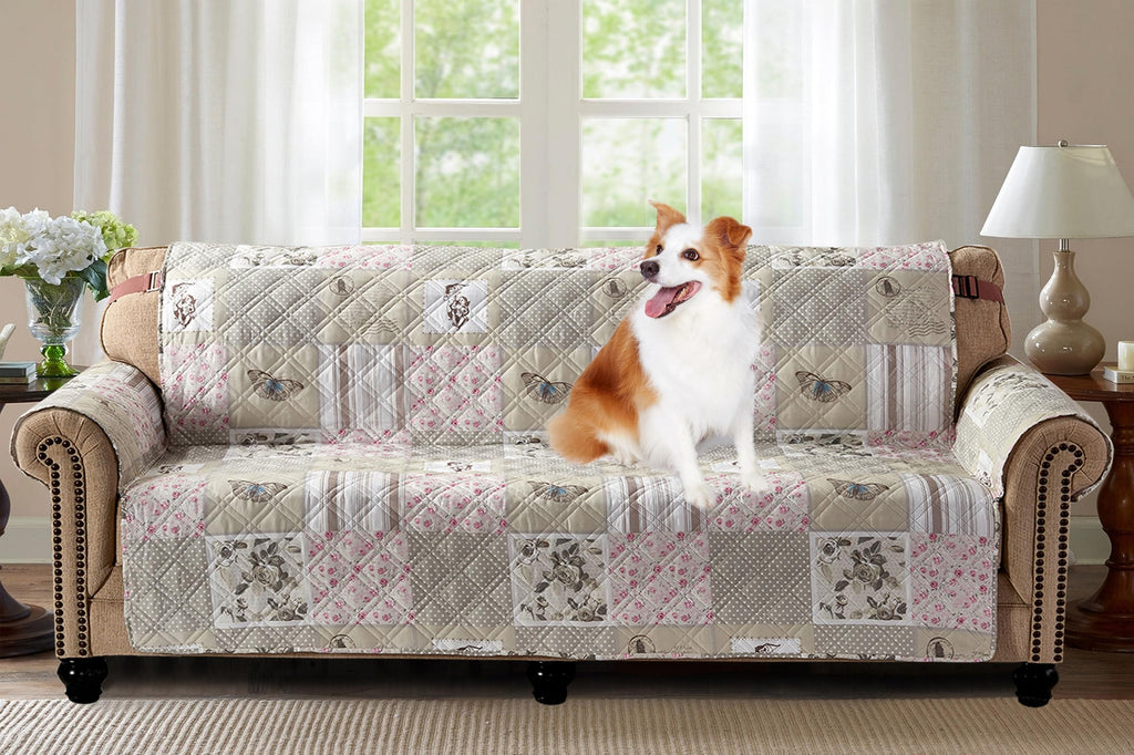 Brilliant Sunshine Blue Toile Couch Loveseat Slip Cover for Dogs
