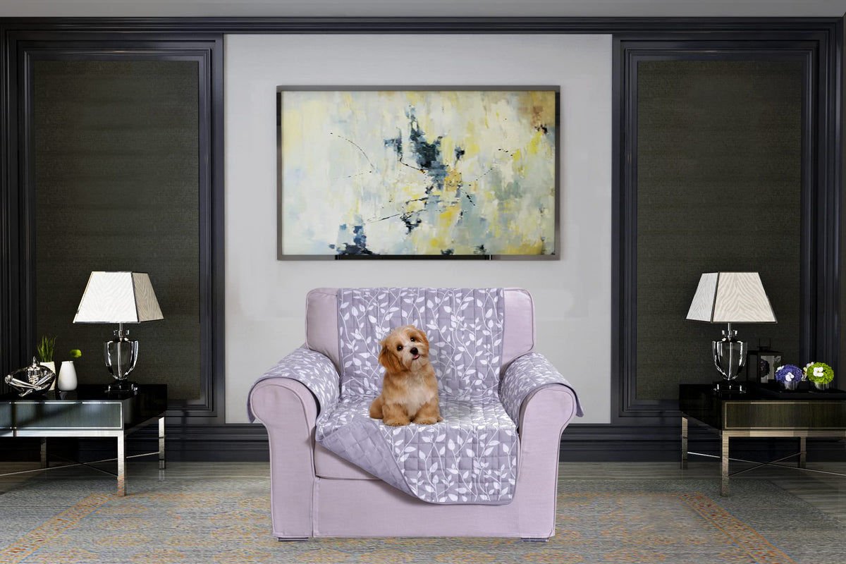 Elegant Comfort Quilted Furniture Protectors Solid and Printed Design Reversible Slipcovers Featuring Elastic Straps and Smart Pockets Great for Pets, Kids and More, Smart Leaf Loveseat, Sage