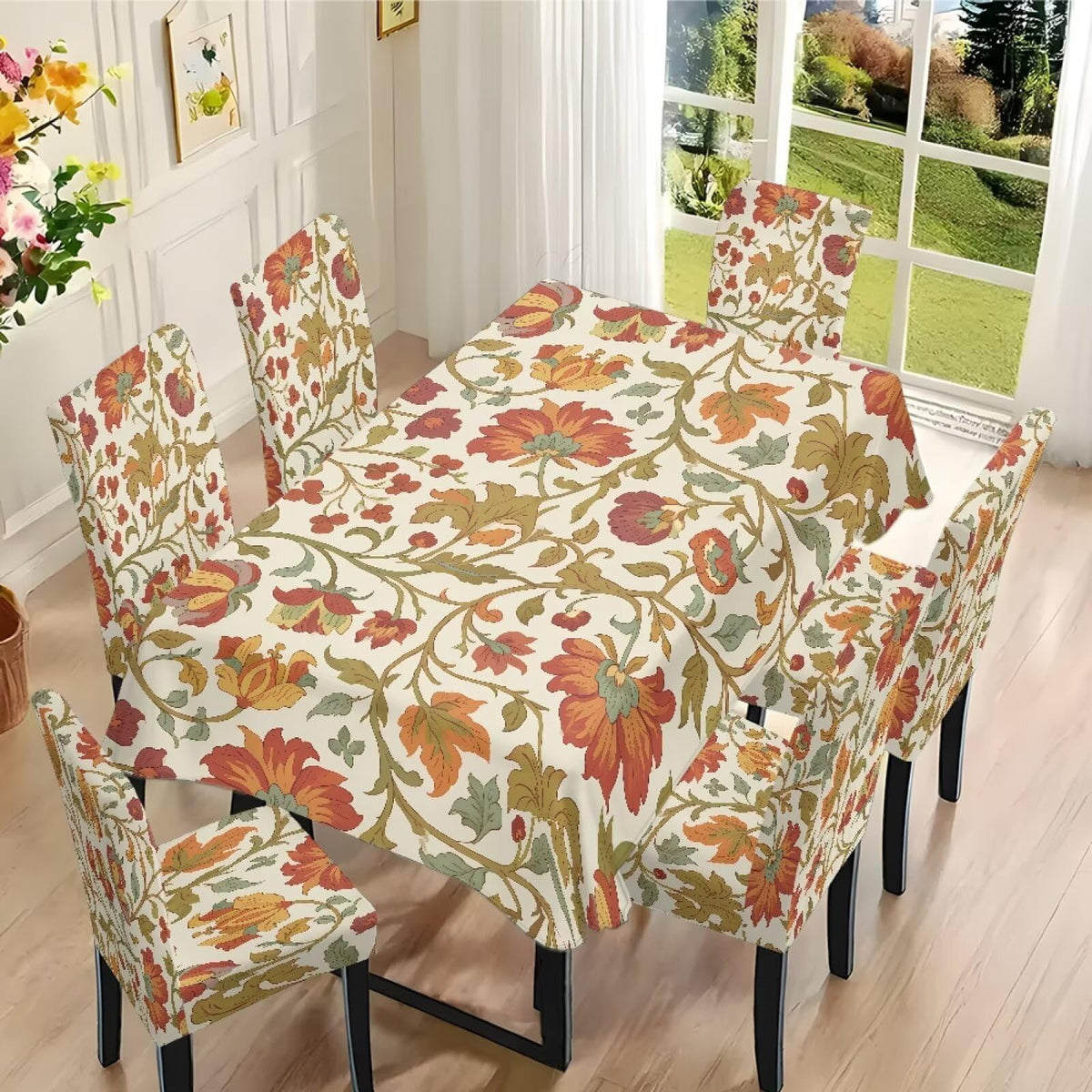 ZDCUSTOM Vintage Table and Chair Covers for Parties Stylish Dining Chairs Cover Washable Cozy Tablecloths Rectangular for Home Party Weeding