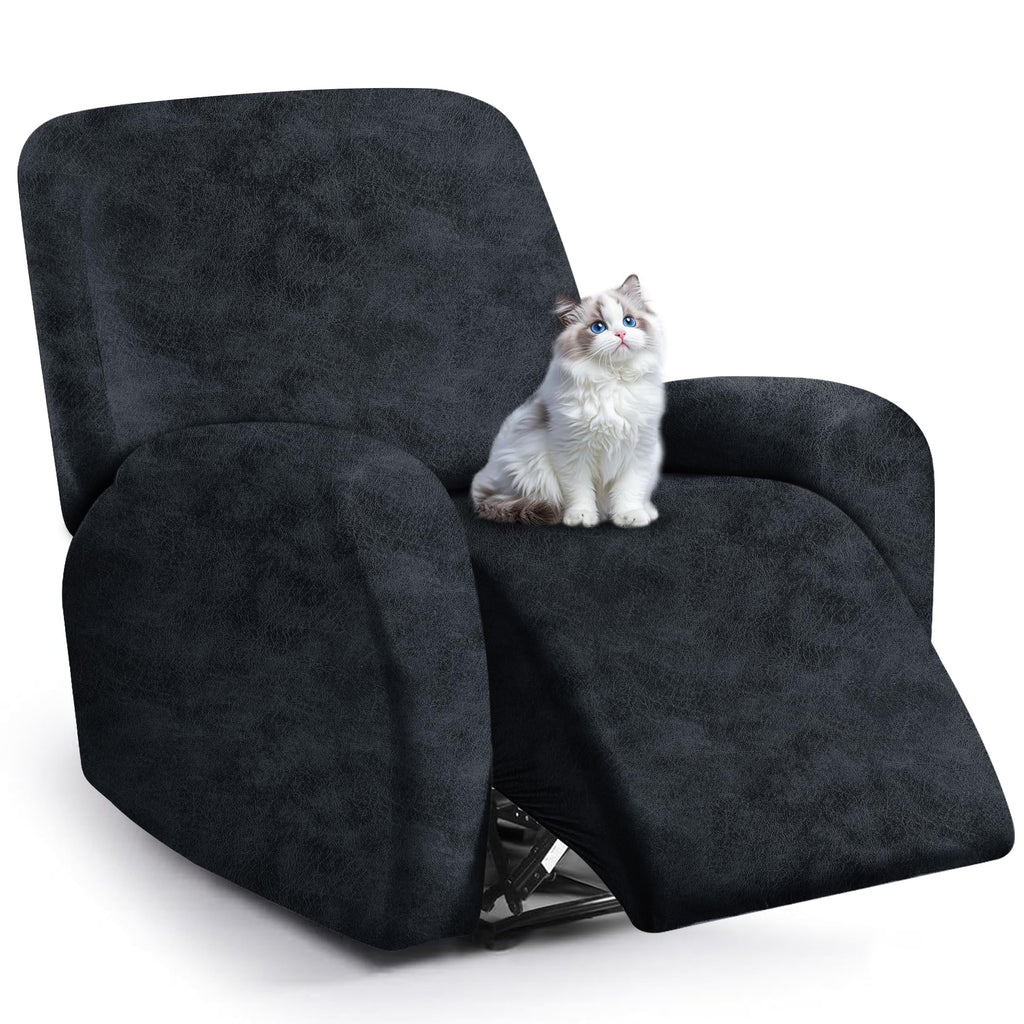 ANARACHON Leather Look Loveseat Recliner Cover, 6-Pieces Stretch Dual Recliner Sofa Covers, Soft Reclining Couch Slipcover, Washable Furniture Protector for Pets (2 Seater,256 Black)