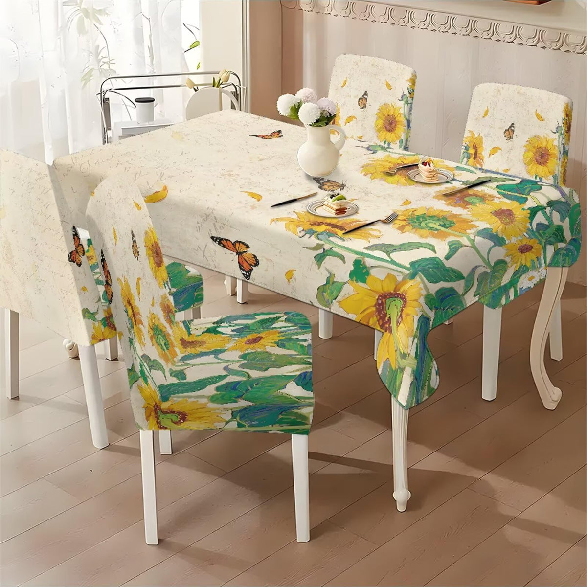 ZDCUSTOM Vintage Table and Chair Covers for Parties Stylish Dining Chairs Cover Washable Cozy Tablecloths Rectangular for Home Party Weeding