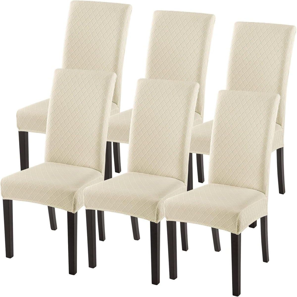 SearchI Dining Room Chair Covers Set of 6, Stretch Jacquard Parsons Chair Slipcovers Super Fit Removable Washable Kitchen Chair Protector Cover for Dining Room, Hotel, Ceremony (Beige Rhombus)