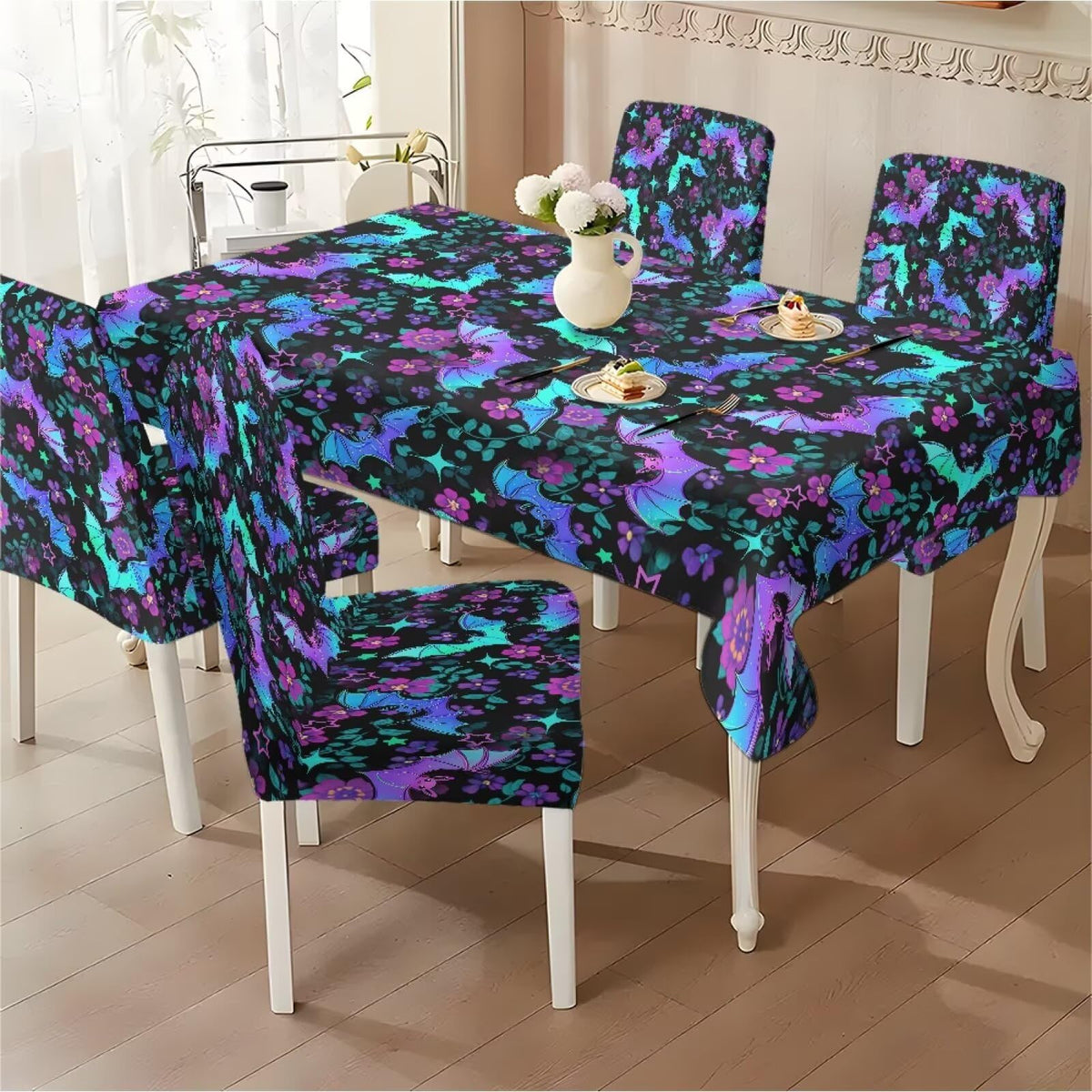 Thanksgiving Themed Dining Room Chair Cover and Tablecloths 5 Packs, Fall Leaf Print Kitchen Chair Seat Slipcovers Anti-Wrinkle Table Protector for Thanksgiving Day Party