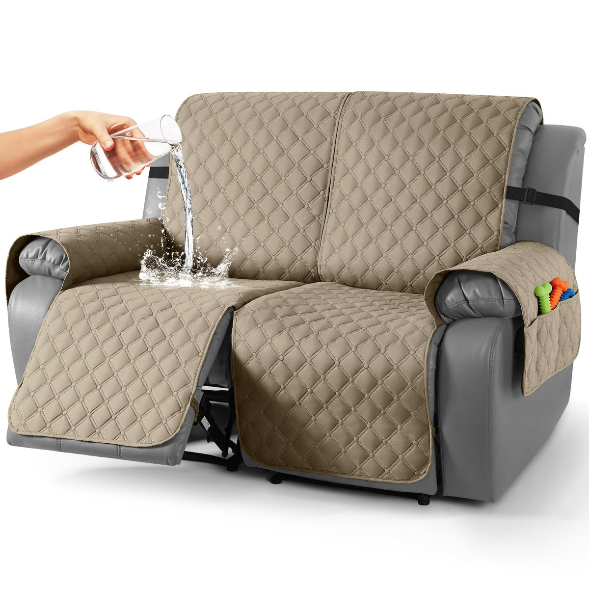 TAOCOCO 100% Waterproof Loveseat Recliner Covers Reversible, Charcoal Gray