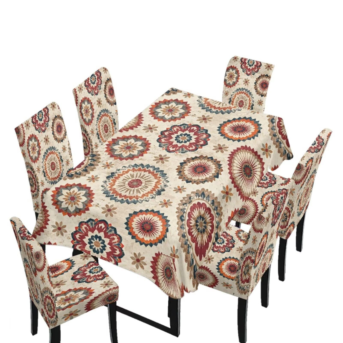 Stain Resistant Tablecloths and Dining Seat Covers Set of 5, Kitchen Chair Slipcovers Washable Table Slipcover Chair Seat Covers for Kitchen Restaurant, Chicken Cactus Print