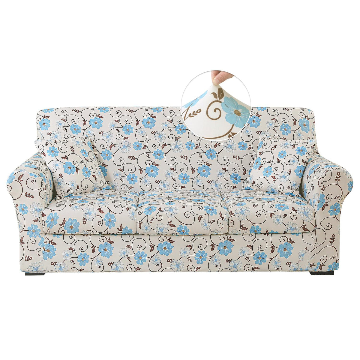 Stretch Printed Sofa Cover Couch Covers, 4-PieceLoveseat Slipcovers with 2 Separate Cushion Cover & 1 Pillow Case, Washable Soft Spandex Furniture Protector for Living Room(Loveseat, Flower)