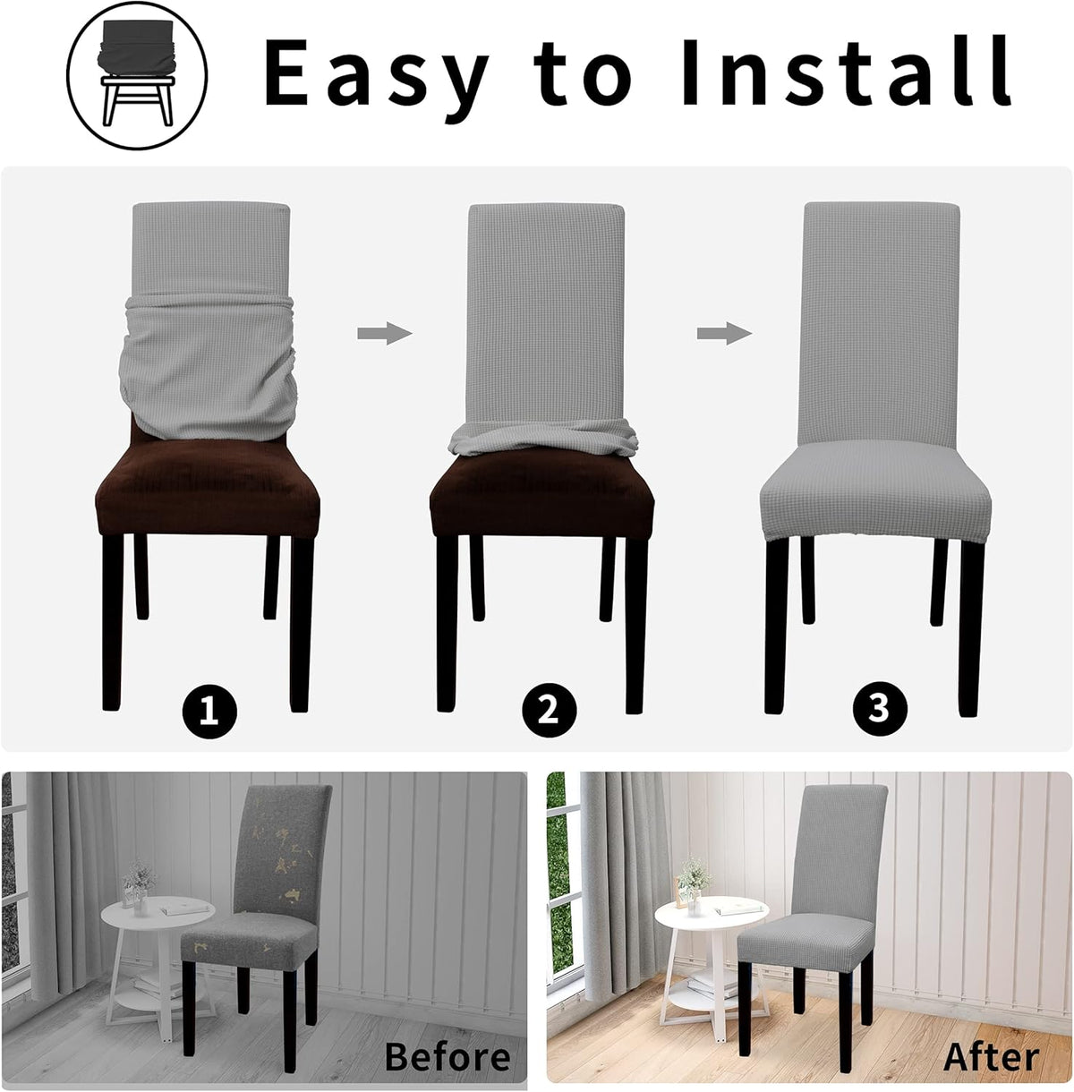 Easy-Going 100% Waterproof Dining Room Chair Covers Set of 6, Large