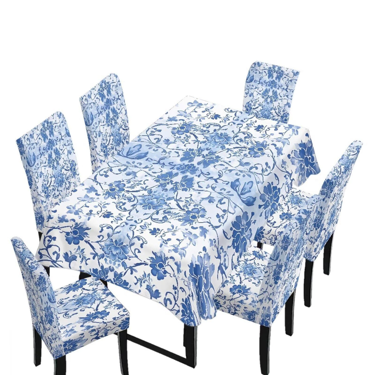 Palm Leaves Rectangular Table Cloth & Dining Chair Covers Set of 5, Stain Resistant Wipeable Chair Protectors for Farmhouse Rustic Home Kitchen Party Decor