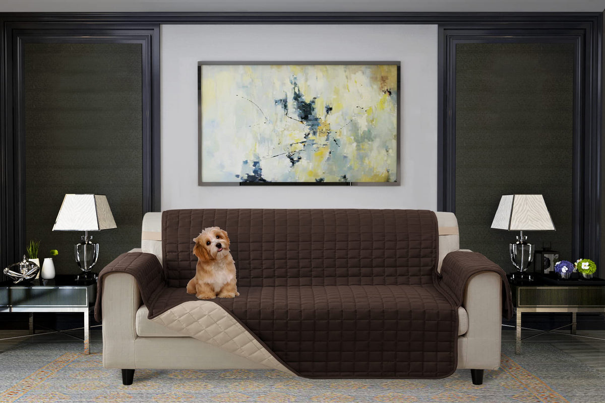 Elegant Comfort Quilted Furniture Protectors Solid and Printed Design Reversible Slipcovers Featuring Elastic Straps and Smart Pockets Great for Pets, Kids and More, Loveseat, Burgundy/Black