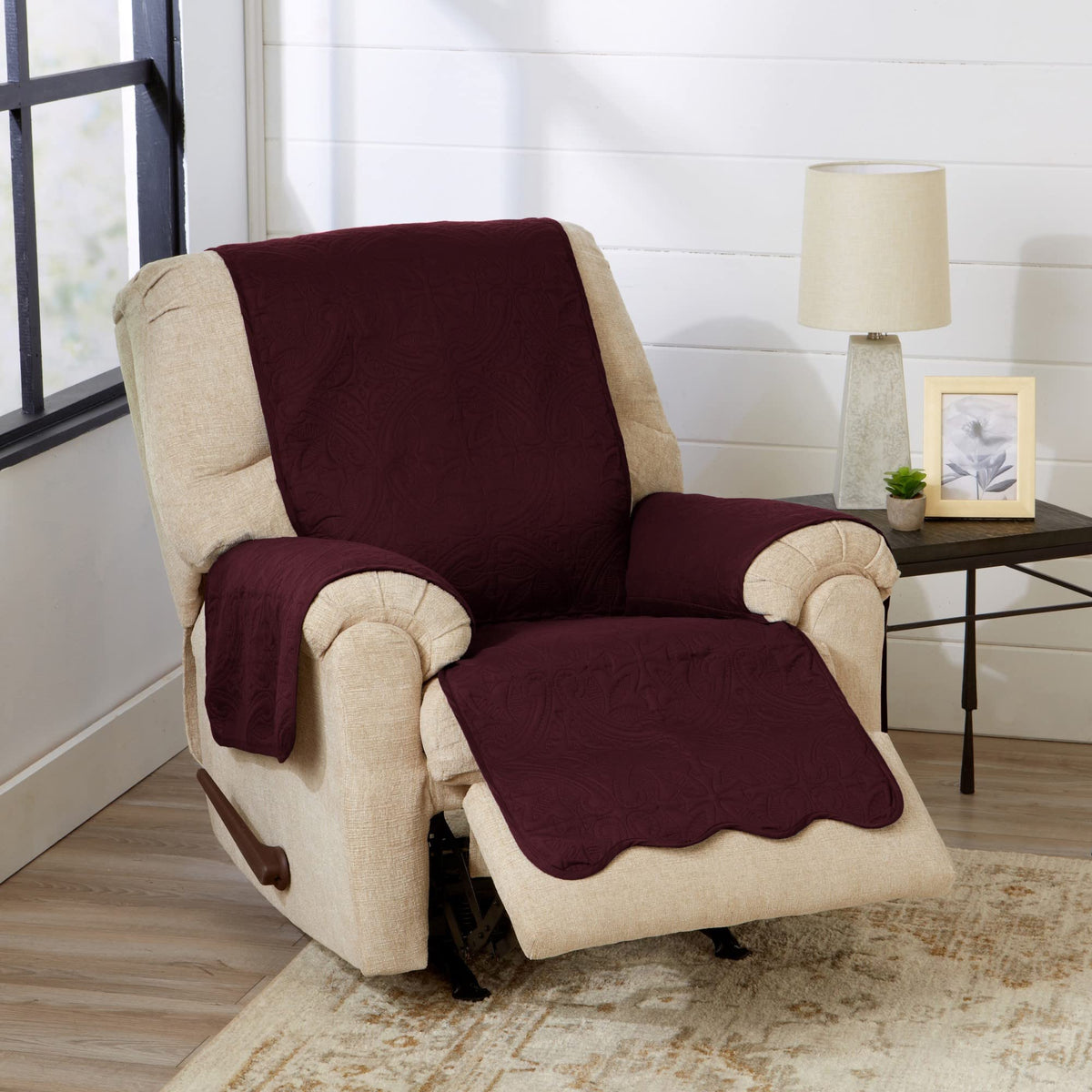 Great Bay Home Reversible Patchwork Sofa Cover - Washable Slipcover Furniture Protector with Elastic Straps - Perfect for Kids & Pets - Box-Stitched Detail (Taupe)