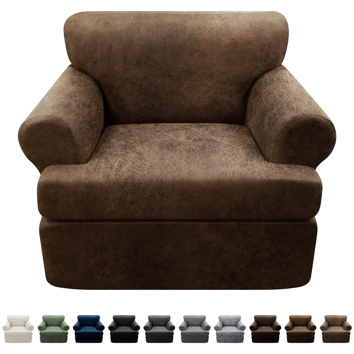 3-Pieces T Cushion Loveseat Slipcovers Leather Look Couch Cover Loveseat Covers for 2 Cushion Couch Furniture Protector Stretch Sofa Cover with 2 Individual T Cushion Seat Covers, Brown