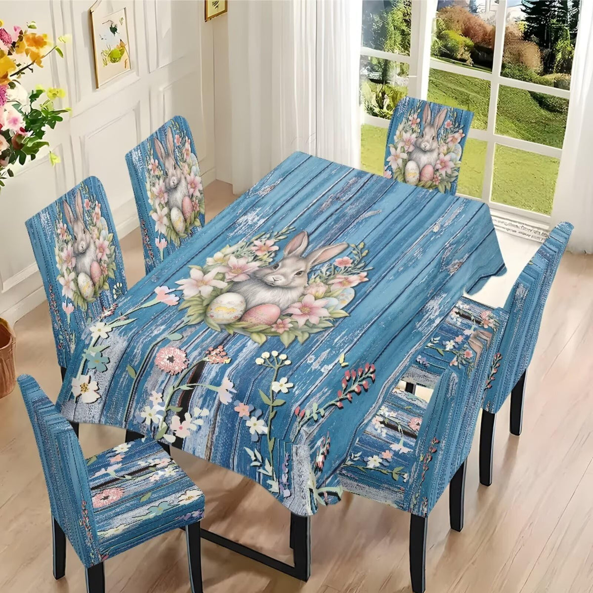ZDCUSTOM Valentines Table Cloth and Chair Cover Set of 4 Romantic Tablecloths Rectangular Pink Chair Covers for Dining Chairs Stain Resistant Decoration